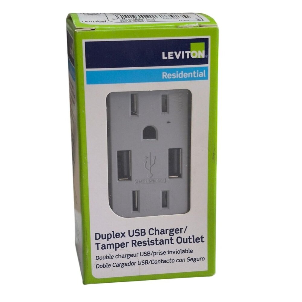 Leviton Residential Duplex USB Charger T5632-GY Gray 15A/125V